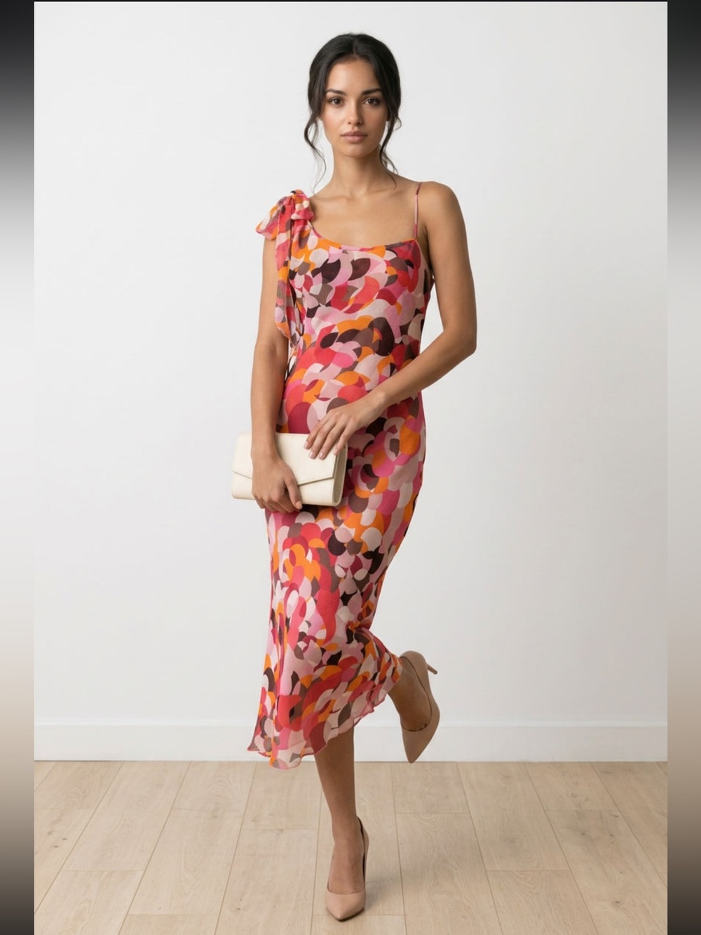 SISLEY Made in Italy 100% Silk Retro Abstract Print Asymmetric Dress Small